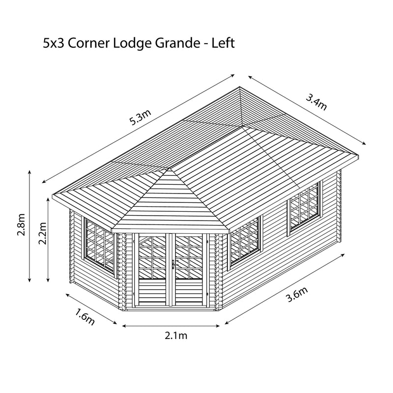 Corner Lodge Grande Log Cabin 16' x 9G' (5000G x 3000mm)