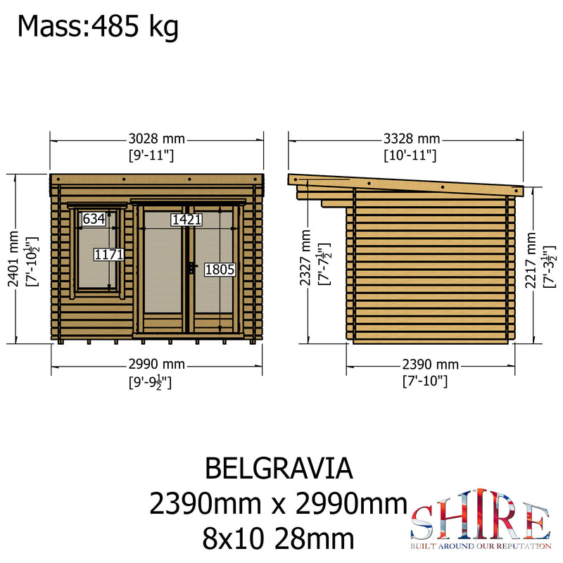 Belgravia Log Cabin in 28mm Logs - 5 Sizes Available