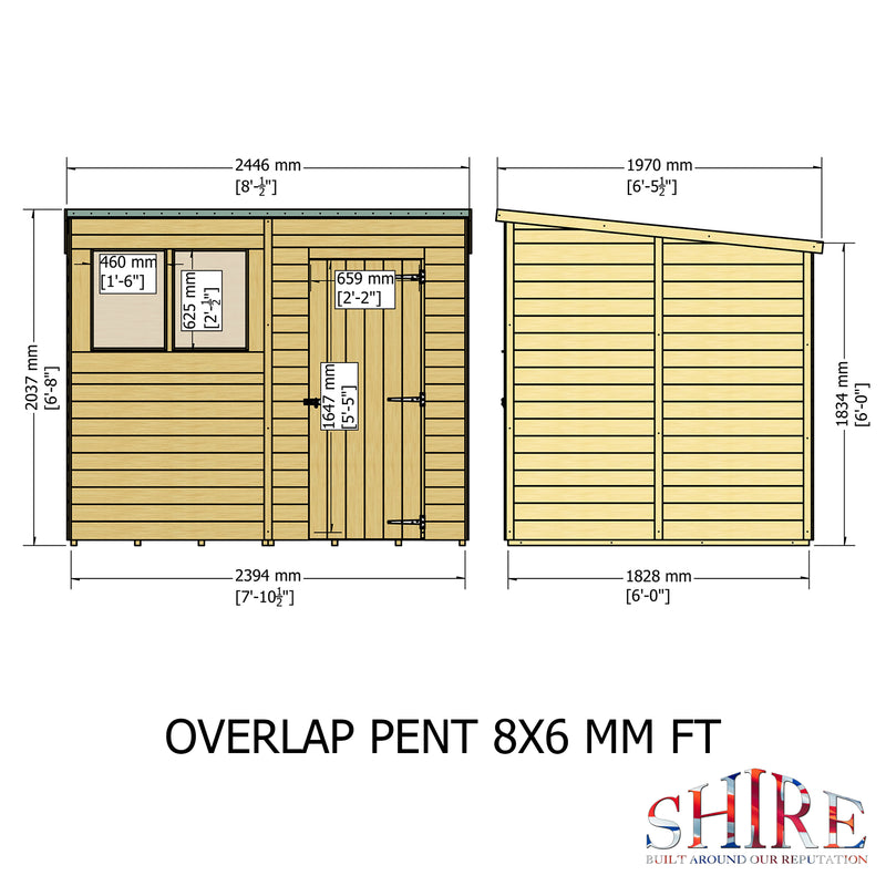 Overlap 8'x6' Single Door Pent