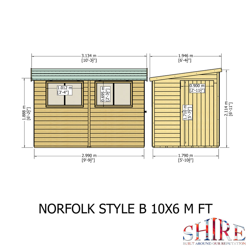 Goodwood Norfolk (10' x 6') Professional Tongue and Groove Pent Shed