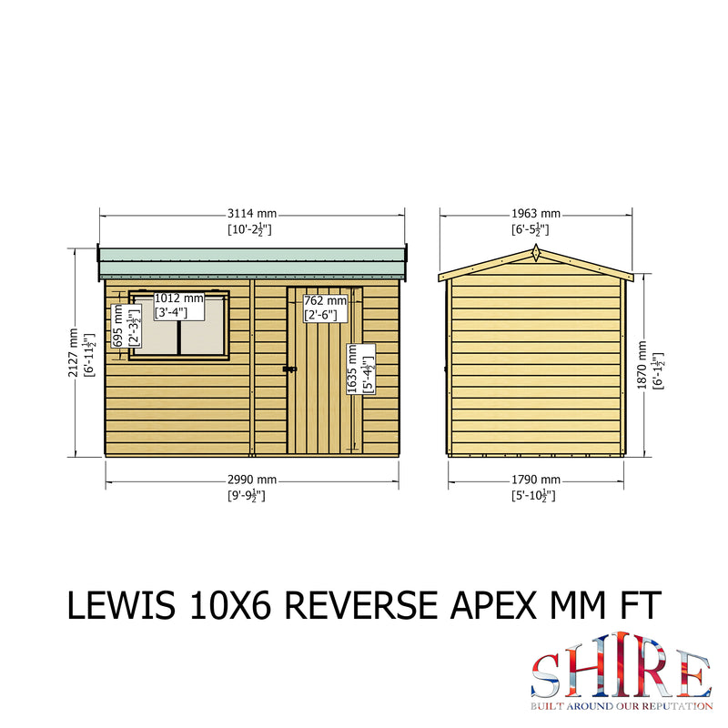 Lewis (10' x 6') T&G Reverse Apex Shed
