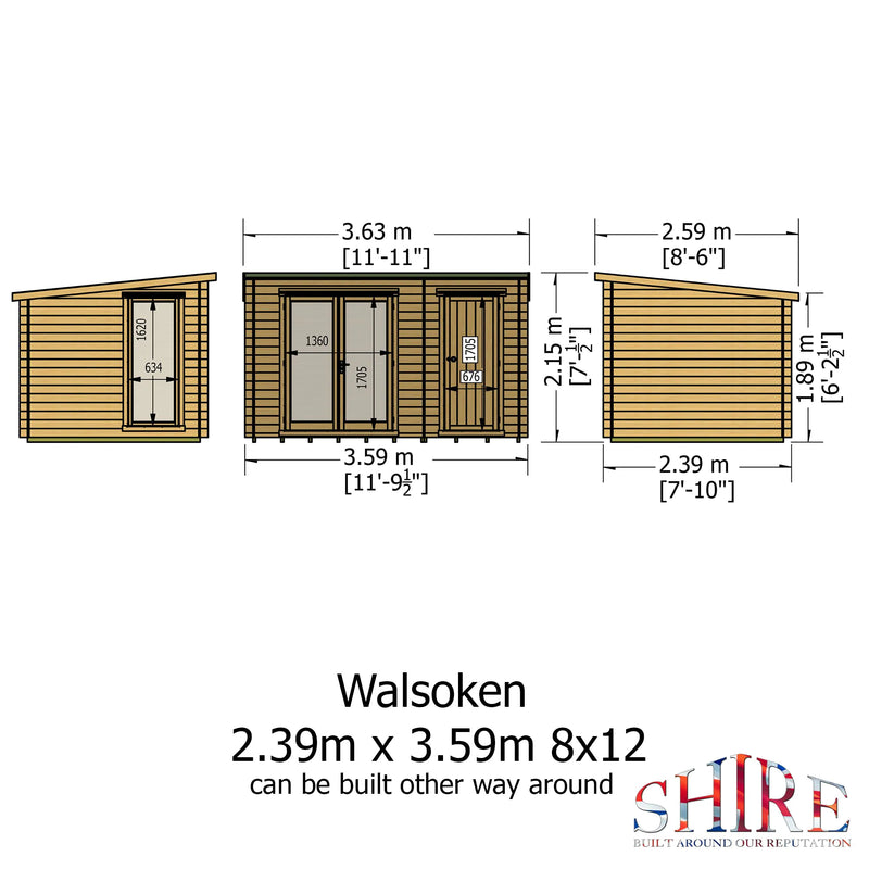 Walsoken Log Cabin 8Gx12' in 19mm Logs