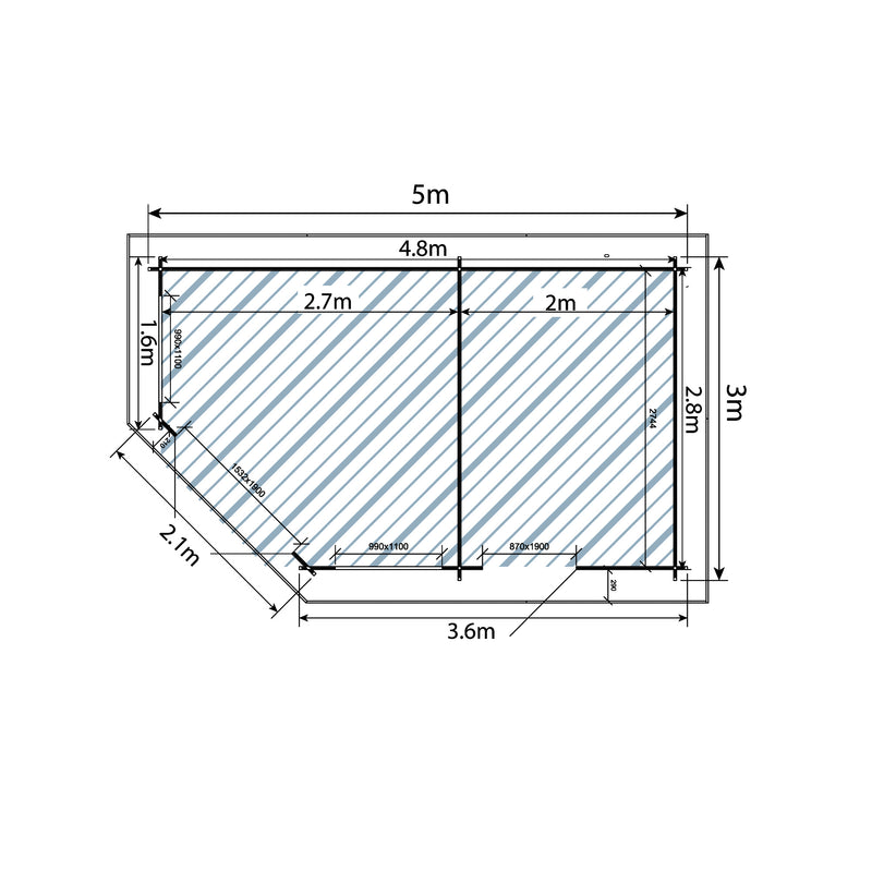 Corner Lodge Plus Log Cabin 16' x 9G' (5000G x 3000mm) - With Side Storage