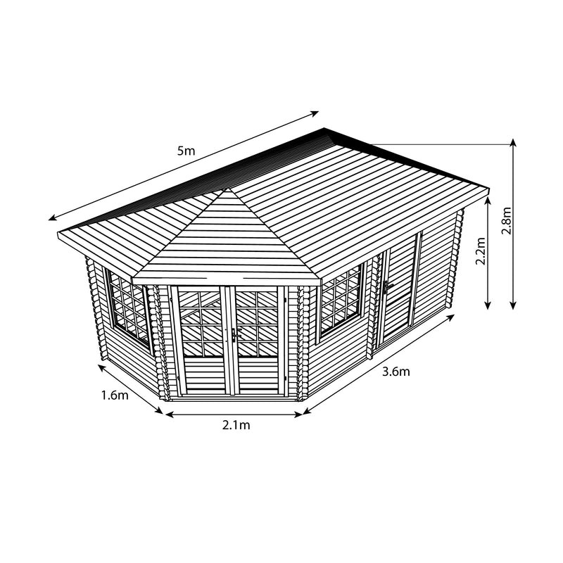 Corner Lodge Plus Log Cabin 16' x 9G' (5000G x 3000mm) - With Side Storage