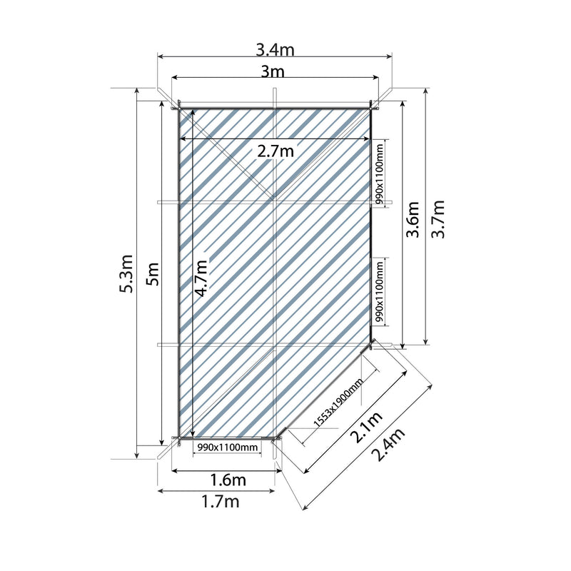 Corner Lodge Grande Log Cabin 16' x 9G' (5000G x 3000mm)