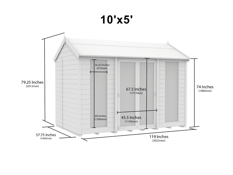 Sheds DIY - Full Height Window Apex Summerhouse - 5ft Deep - Various Size Variations Available