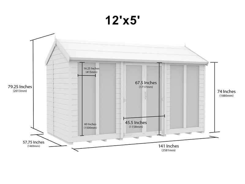 Sheds DIY - Full Height Window Apex Summerhouse - 5ft Deep - Various Size Variations Available