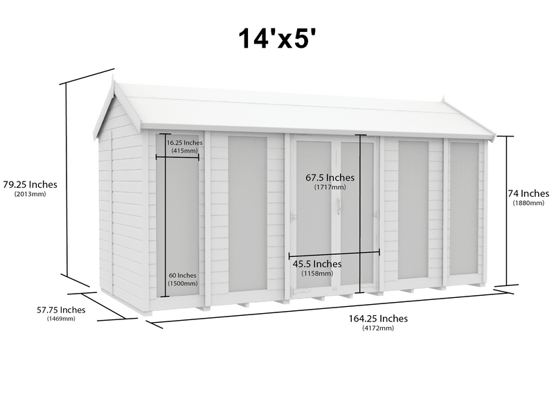 Sheds DIY - Full Height Window Apex Summerhouse - 5ft Deep - Various Size Variations Available
