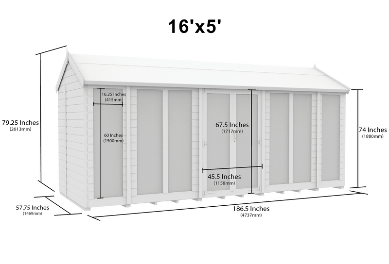Sheds DIY - Full Height Window Apex Summerhouse - 5ft Deep - Various Size Variations Available