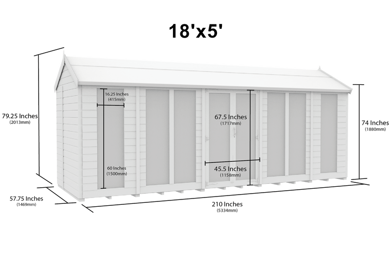 Sheds DIY - Full Height Window Apex Summerhouse - 5ft Deep - Various Size Variations Available