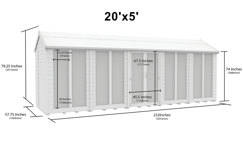 Sheds DIY - Full Height Window Apex Summerhouse - 5ft Deep - Various Size Variations Available