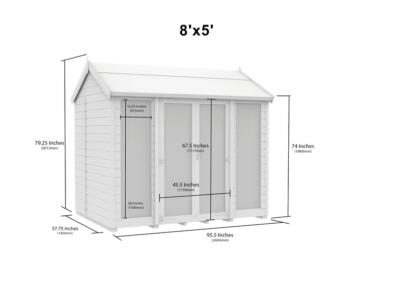 Sheds DIY - Full Height Window Apex Summerhouse - 5ft Deep - Various Size Variations Available