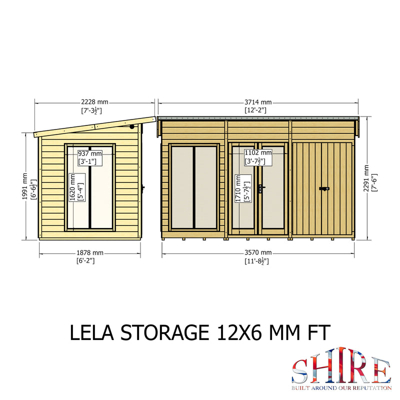 Lela Pent Summerhouse 12'x6' in T&G - Including 4ft Storage