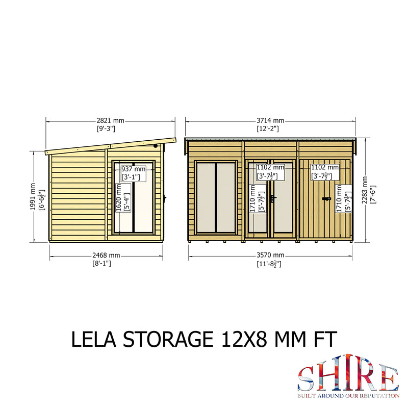 Lela Pent Summerhouse 12'x8' in T&G - Including 4ft Storage