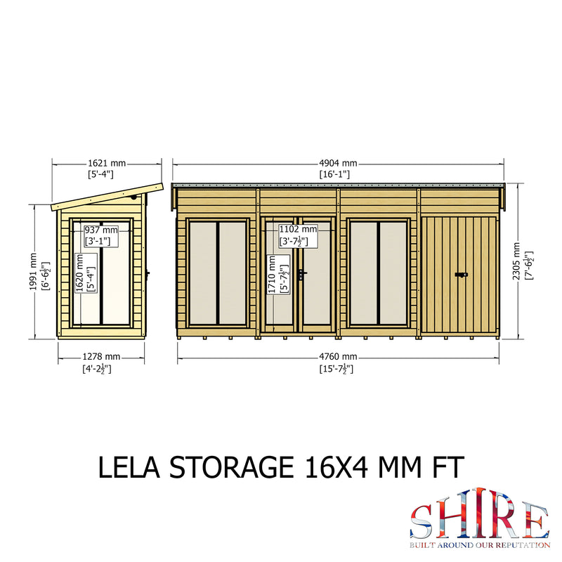 Lela Pent Summerhouse 16'x4' in T&G - Including 4ft Storage