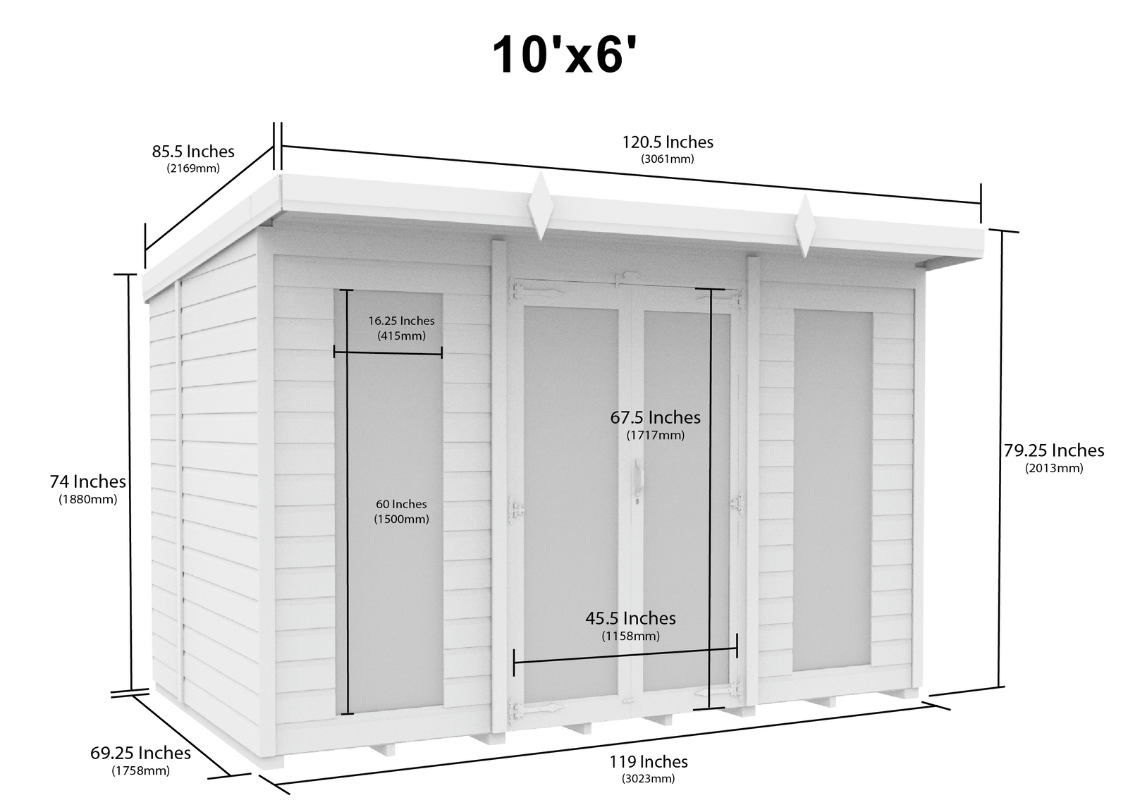 Sheds DIY - Full Height Window Pent Summerhouse - 6ft Deep - Various S ...
