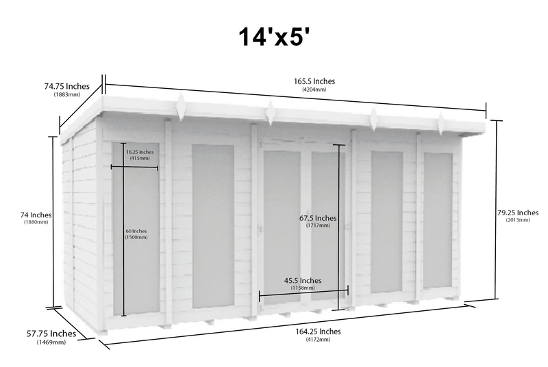 Sheds DIY - Full Height Window Pent Summerhouse - 5ft Deep - Various Size Variations Available