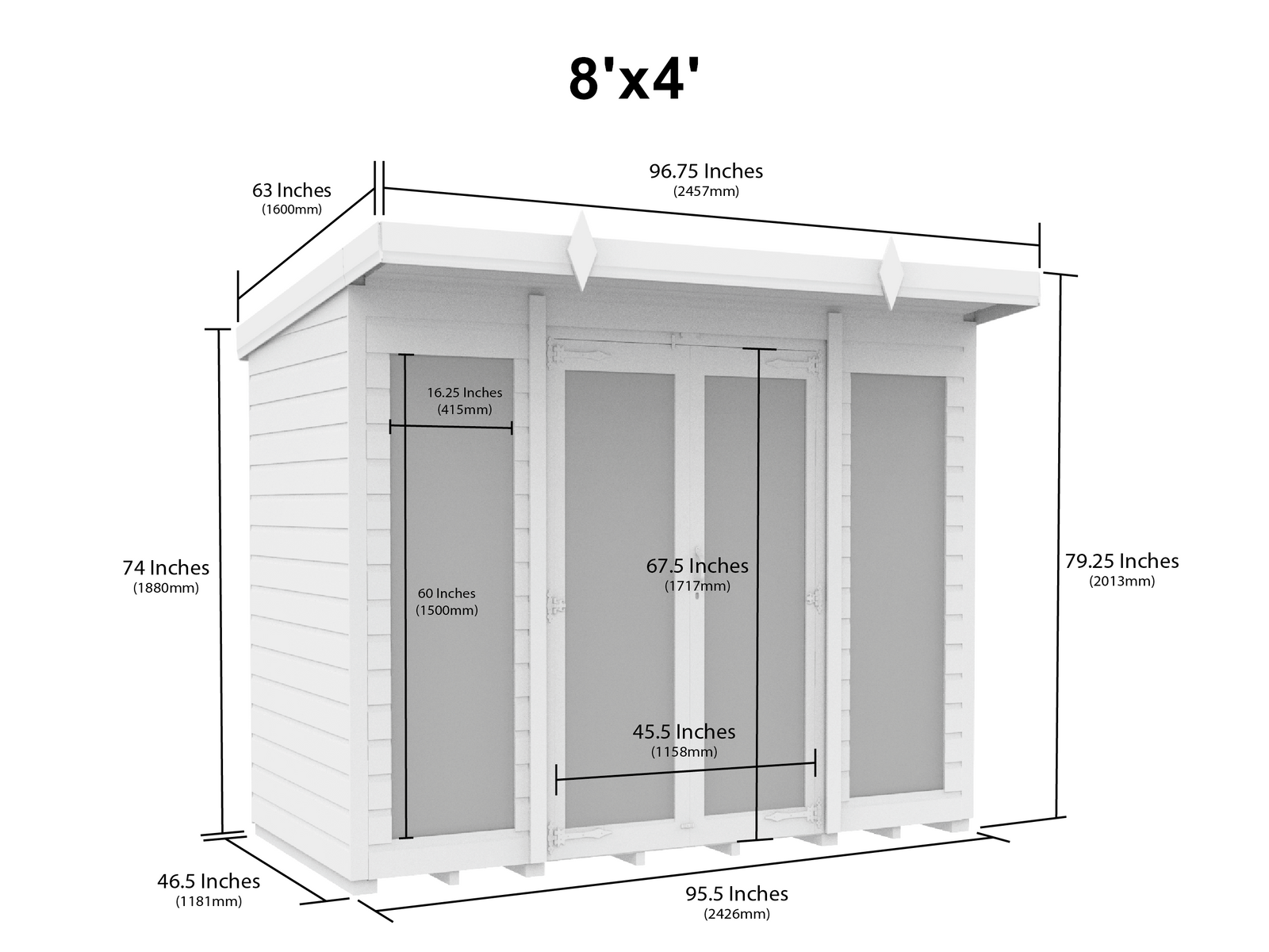 Sheds DIY - Full Height Window Pent Summerhouse - 4ft Deep - Various S ...