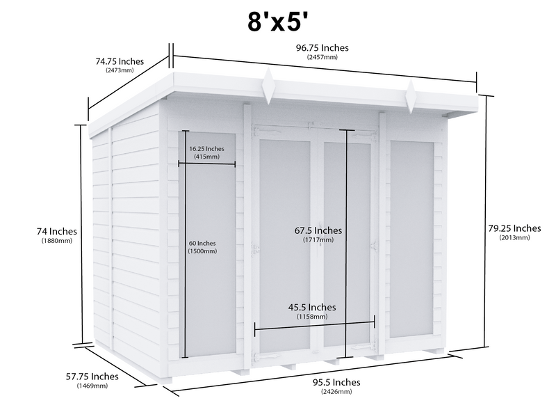 Sheds DIY - Full Height Window Pent Summerhouse - 5ft Deep - Various Size Variations Available