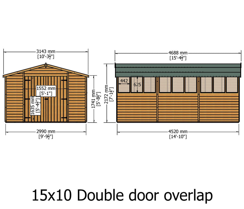10'x15' Double Door Overlap Shed