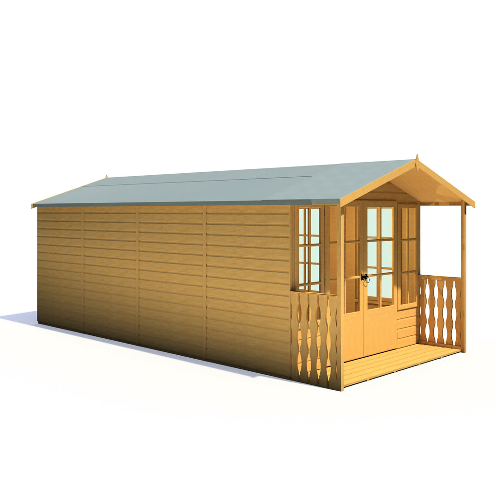 Delmora Summerhouse 8'x18' in T&G - Including 2ft Veranda – Norfolk Sheds