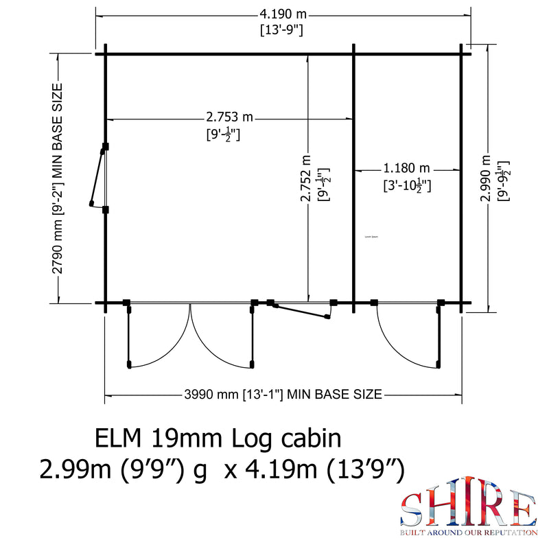 Elm Log Cabin in 19mm Logs - 3 Sizes Available