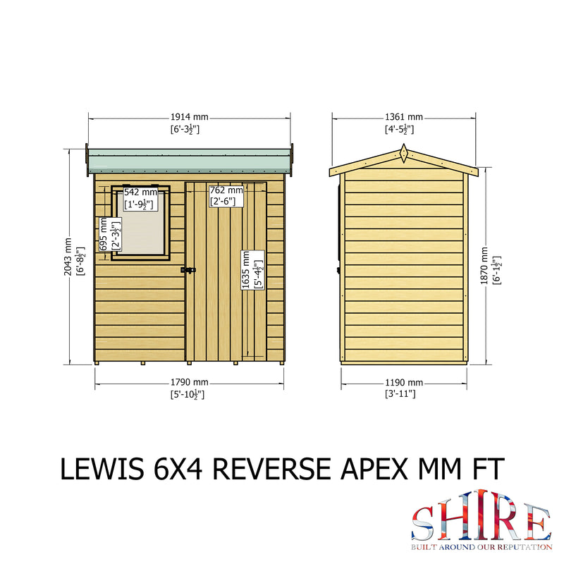 Lewis (6' x 4') T&G Reverse Apex Shed