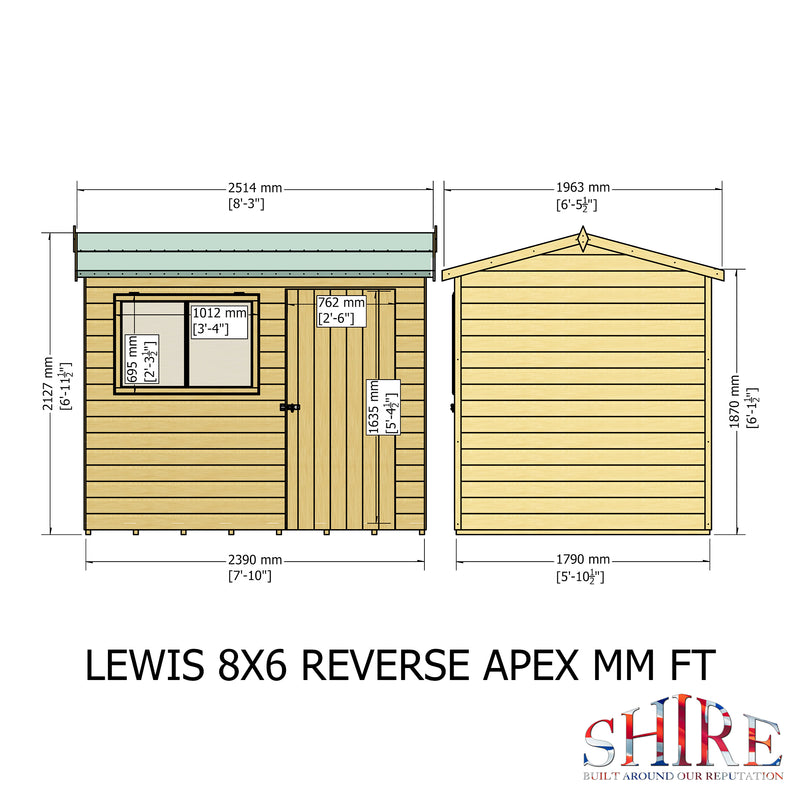 Lewis (8' x 6') T&G Reverse Apex Shed