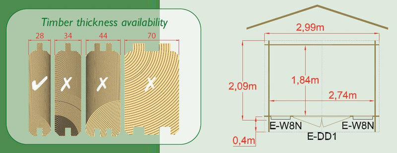 Epping Log Cabin - Various Sizes Available