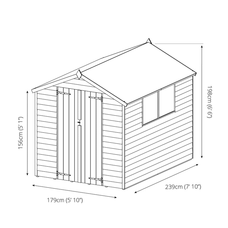 8'x6' Overlap Apex Shed - Double Door