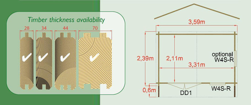 Tunstall Log Cabin - Various Sizes Available